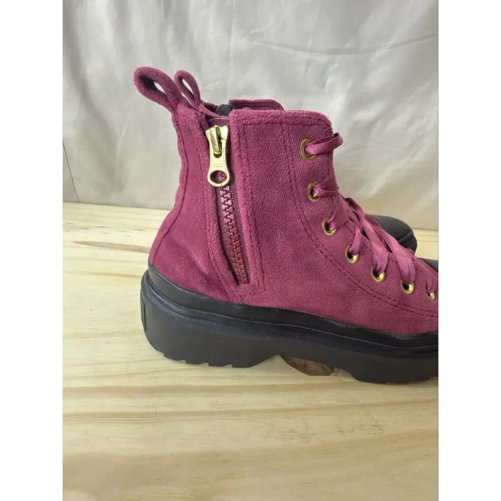 Converse Chuck Taylor Lugged High Top Platform Velvet Berry Big Kids Size 3.5